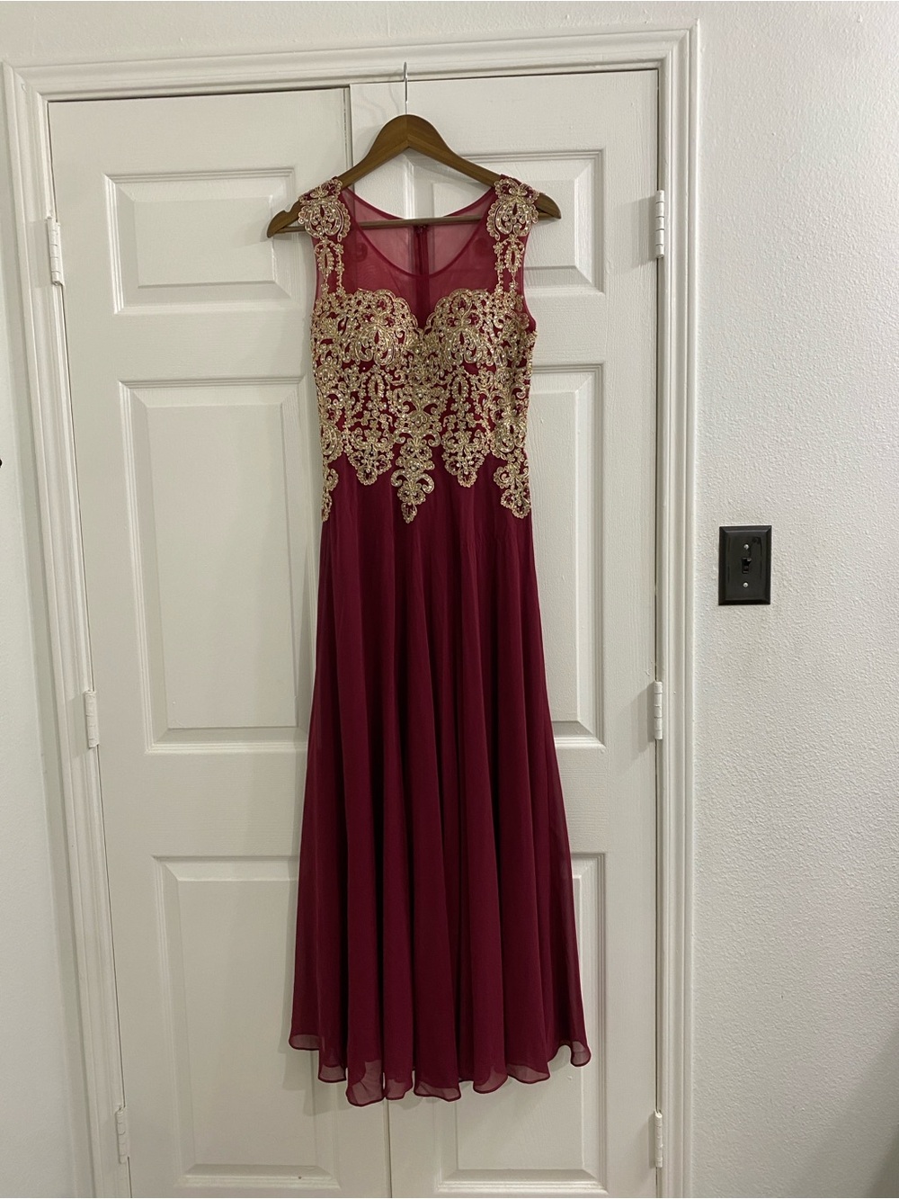 Beaded Bodice Formal Maroon Gown